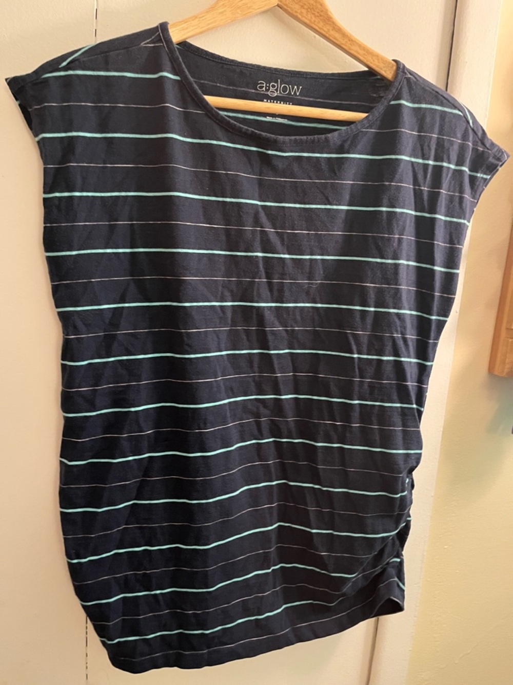 a:glow Navy Maternity Tee with Mint Stripe